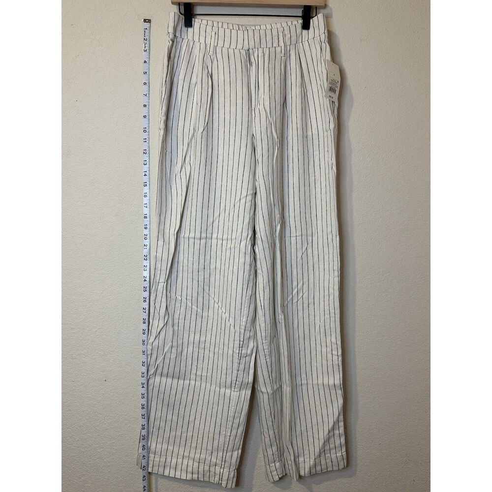 NWT A New Day Cream Black Pinstripe Linen Blend Wide Leg Pants Pleated Size 6